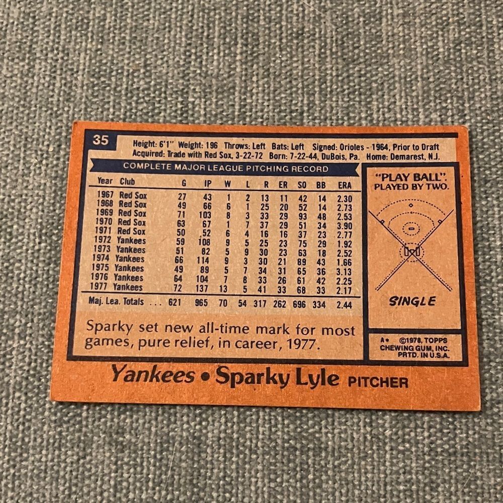 1978 Topps New York Yankees Baseball Card Trading Card - Picture 2 of 2